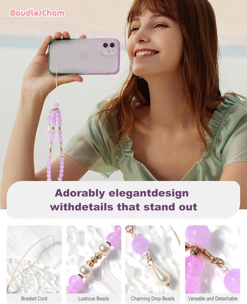 BoudlesCham Phone Charm – Cute Pearl Beaded Wrist Strap for Women, Aesthetic Phone Chain Wristlet for iPhone, Pixel, Camera & More, Perfect for Gifts, Birthdays & Holidays(Purple) - Image 3